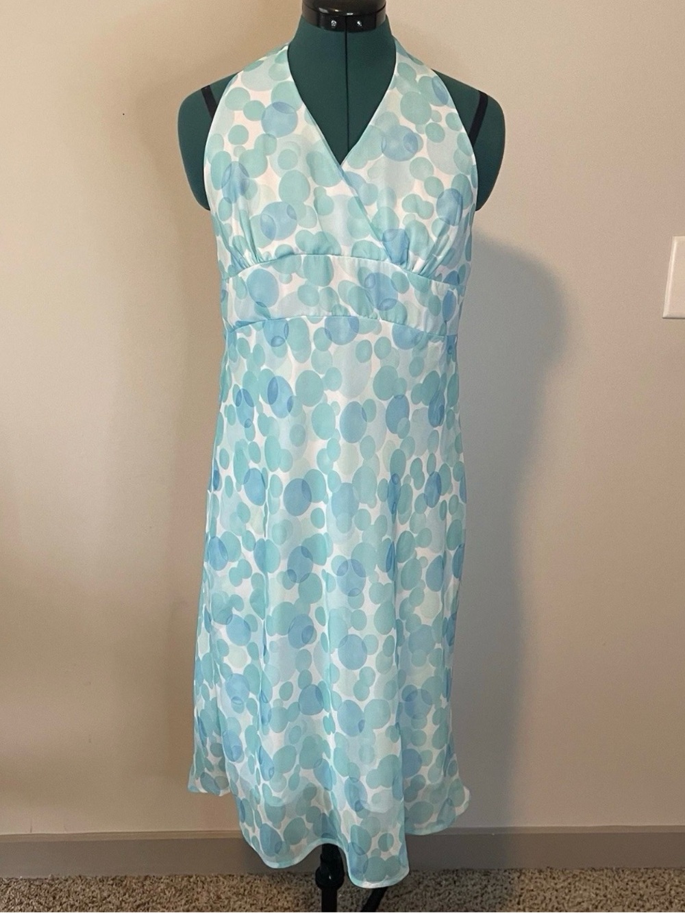 Y2K Halter babydoll Polka dot blue dress Mermaid size 10 Faith Love Passion